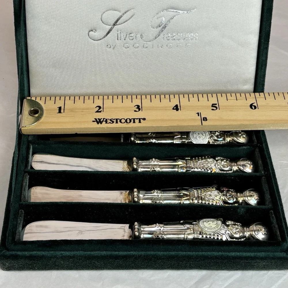 Silver Treasures By Godinger Nutcracker Cheese Spreaders Vintage In Velvet Box